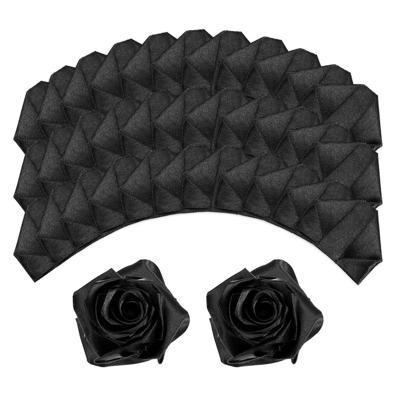 Black satin ribbon rose petals with two black ribbon rose flowers
