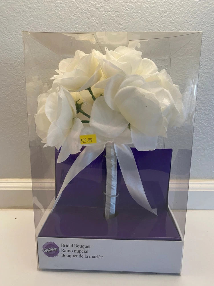 Wilton White Rose Wedding Flower Bouquet, 8.6" W x 8.6" L x 9.3" H Bouquet