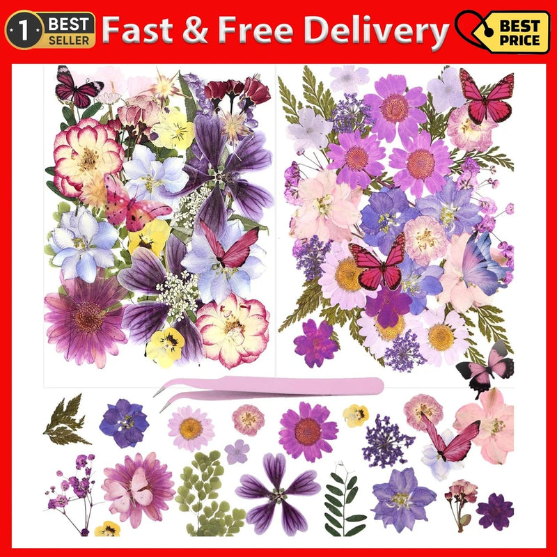 95Pcs Natural Pressed Dried Flowers Resin and Butterflies, Dry Flowers for Resin Dried Flower