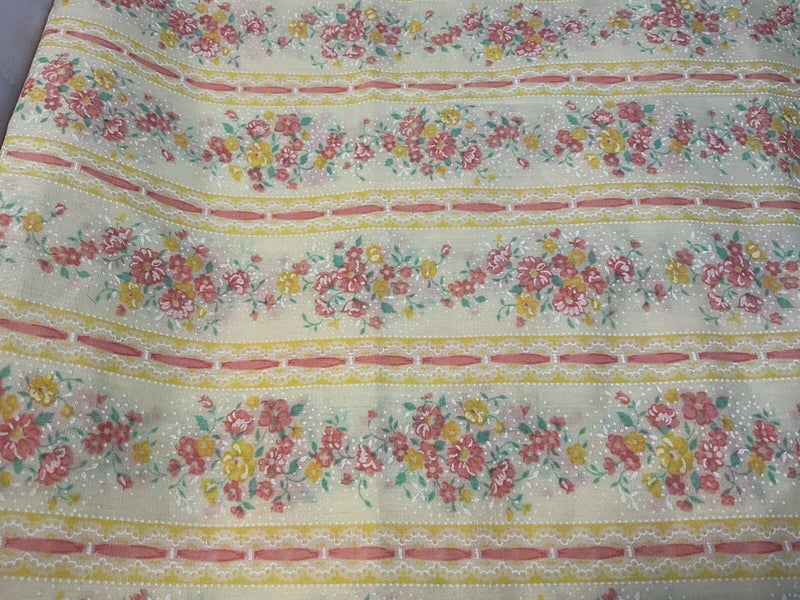 Vintage Fabric !! Yellow W/Pink Bouquets..Sold BTY Flowering Plants