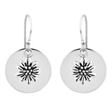 Summertime Round Sunflower Charm Sterling Silver Dangle Earrings Sunflower