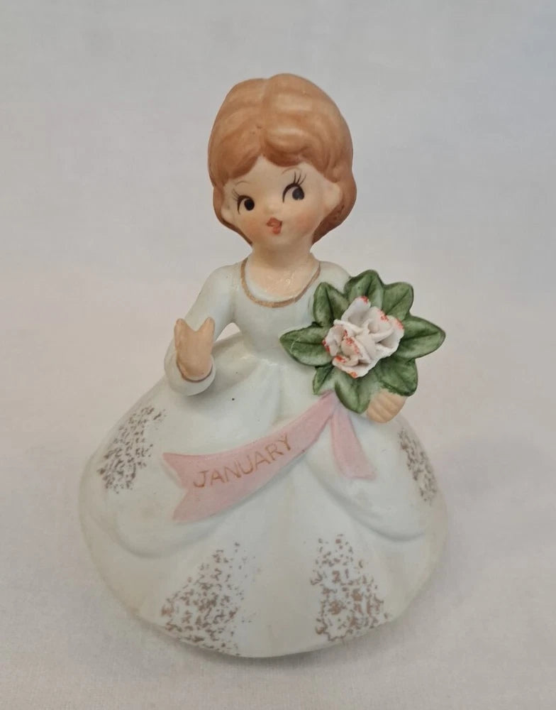 Vintage January Birthday Girl With Carnation Flower Figurine 4" Carnation