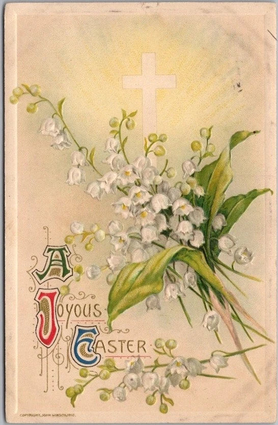 Winsch JOYOUS EASTER Embossed Postcard Lily of the Valley Flowers - 1911 Cancel Lily