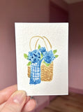 Original ACEO Blue Hydrangea Basket Painting Floral Watercolor Art 2.5x3.5 Hydrangea