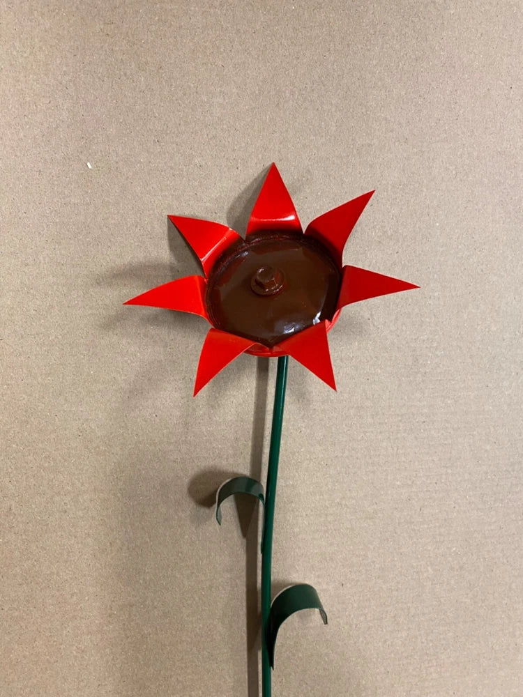 recycled metal red sunflower garden stake yard art lawn ornament 22" tall Sunflower