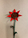 recycled metal red sunflower garden stake yard art lawn ornament 22" tall Sunflower