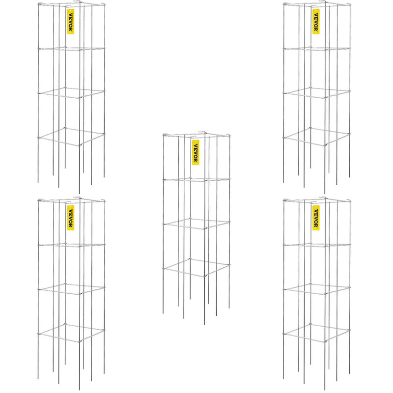 VEVOR Tomato Cages Plant Support Cage 5Pack Square Steel 3.8FT Silver for Garden Garden Plants