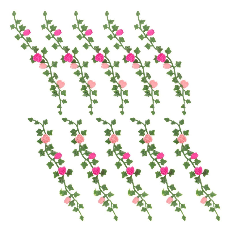 10 PCS Mini Artificial Flowers Vines Dollhouse Floral Decorations Green Plant