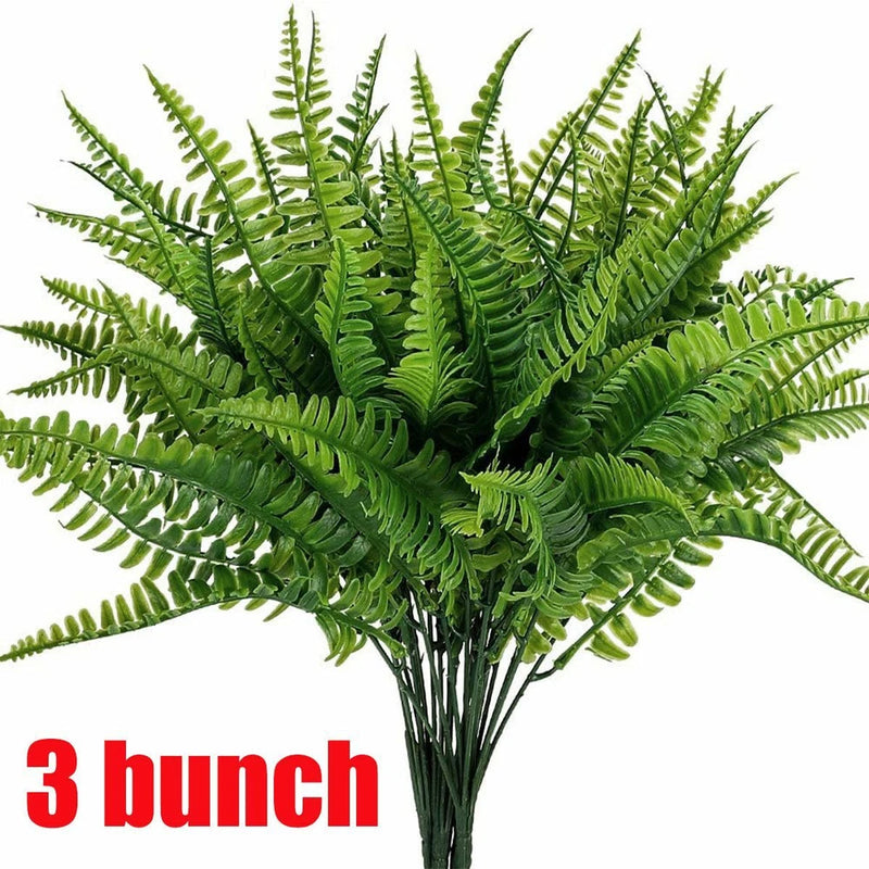 3X Artificial Fake Boston Fern Plants Bushes Artificial Ferns Outdoor Decor US Green Plant