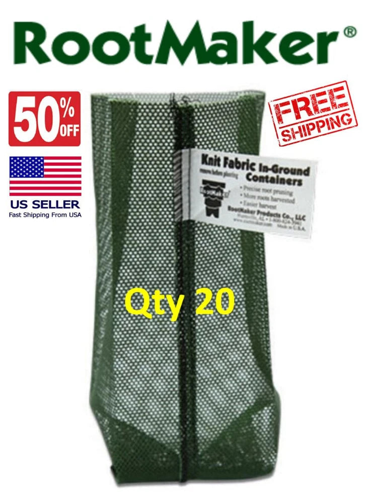 (20)  RootMaker - 3 Qrt -  Knit Fabric 5" x12" Tree Plant Grow Bag Pot Container Flowering Plants