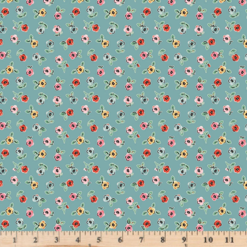 Home Sweet Home Cheery Florals Blue Fabric Poppie Cotton By Half Yd Cont Cut Flowering Plants