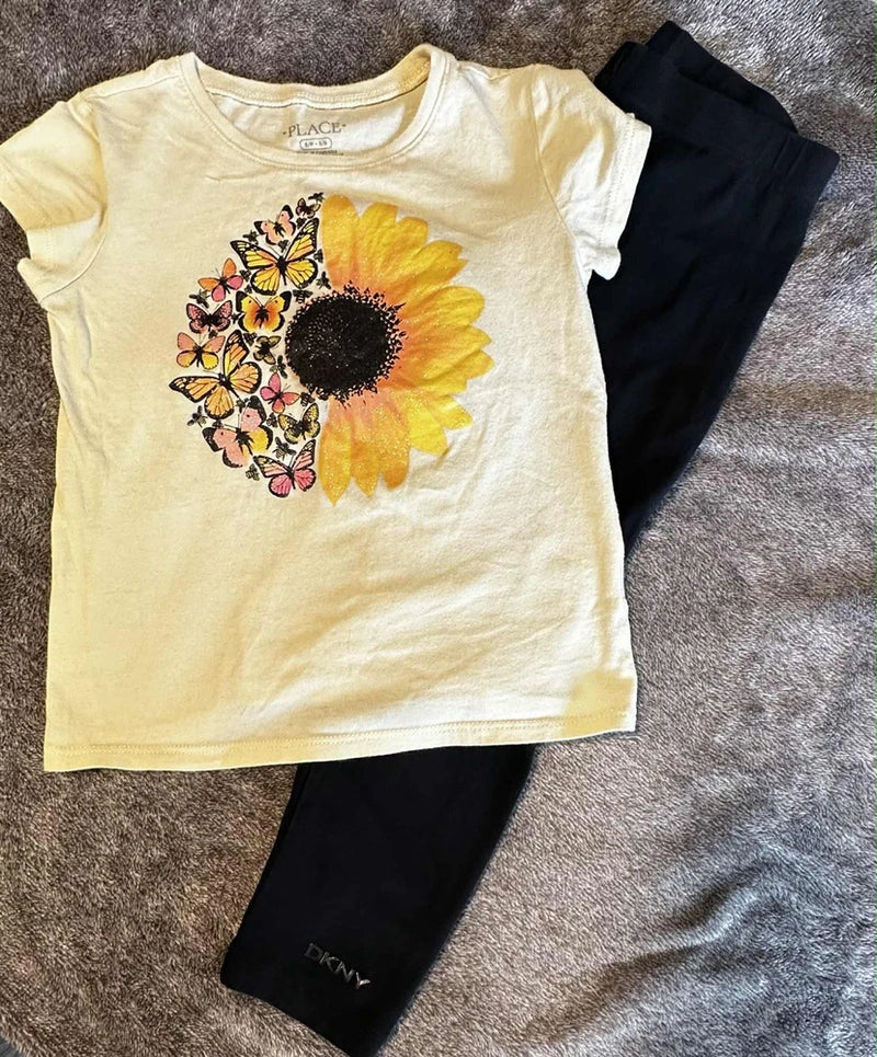 Girls 5 Sunflower Outfit Tshirt & Leggings Sunflower