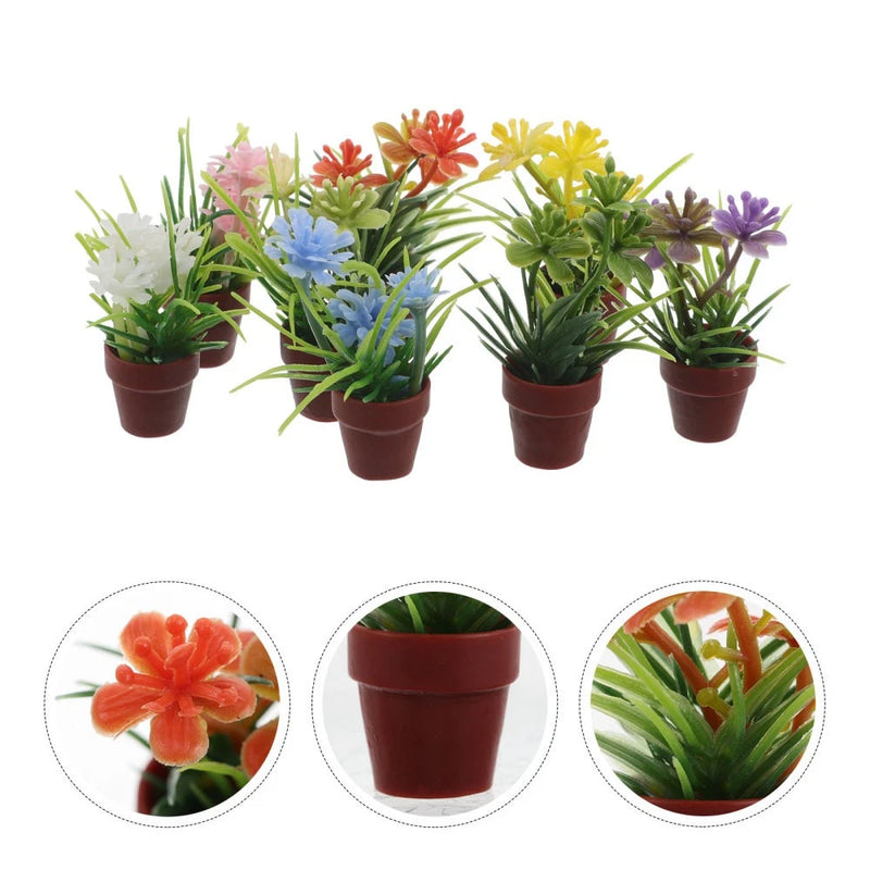 8 Pcs Miniature Green Plant Potted Plants Dollhouse Scenery Props Green Plant