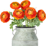 Artificial Ranunculus Flowers Real Touch Stem Silk Orange, 6pcs Ranunculus