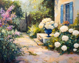 Garden with blooming hydrangeas oil painting 8x10 Print Hydrangea