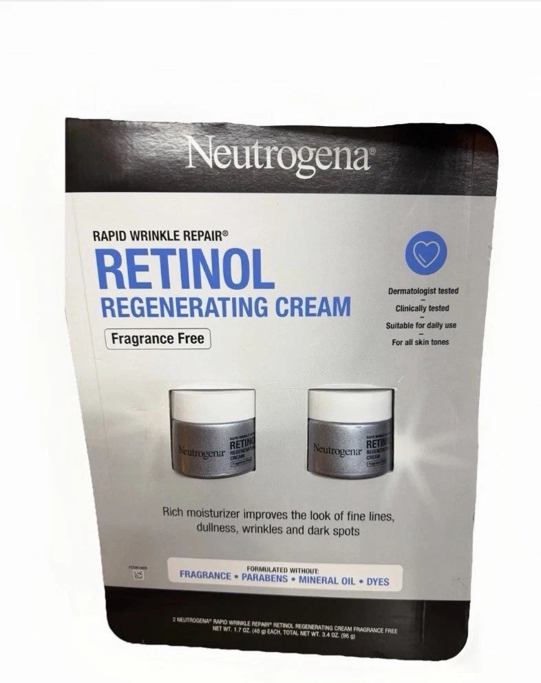 2 Pack Neutrogena Rapid Wrinkle Repair Regenerating Cream Fragrance Free 1.7oz Bouquet