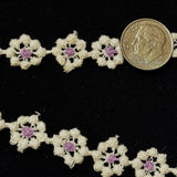 Mini Flower Trim Cotton Lace 7 yds White w/ Lilac Center 1/2" Daisy Scrapbooking Daisies