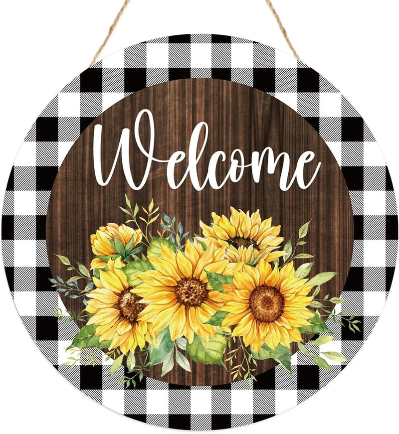 Welcome Spring Sign for Front Door, Spring Sunflower Wooden Sign Indoor Wall Han Sunflower