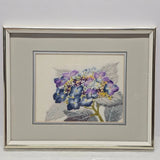 Vintage 90s Handmade Punch Embroidery Hydrangea Flowers Boho Floral Framed Art Hydrangea