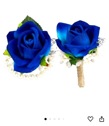 Blue Bridesmaid Wrist Corsage Wedding Flowers Prom Rose and Boutonniere NIB Bouquet