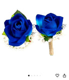 Blue Bridesmaid Wrist Corsage Wedding Flowers Prom Rose and Boutonniere NIB Bouquet