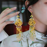 New Chinese style ancient style golden phoenix earrings peony flower earrings Peony