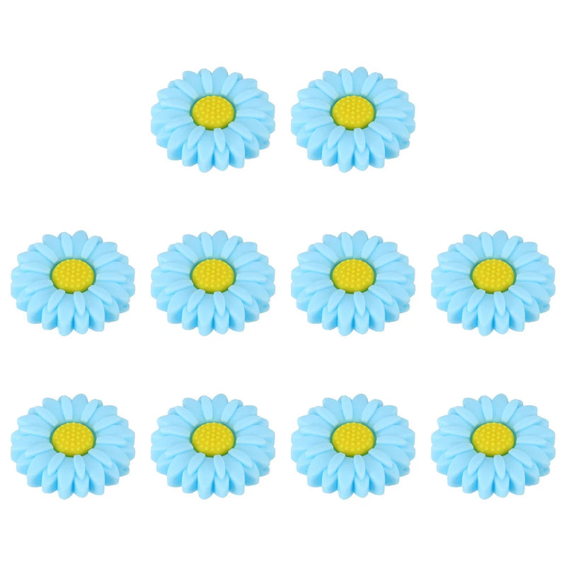 30mm Silicone Flower Beads, 10 Pcs Sunflower Bead, Blue Yellow Sunflower