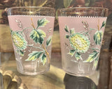 Antique Pair Victorian Enameled Tumblers Pink Gold Green Hydrangea Beautiful! Hydrangea