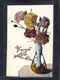 X4938 Flowers Carnation Vase Glitter PU Theochrom vintage postcard Carnation