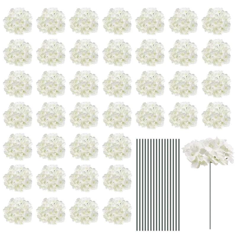 64 Set Silk Hydrangea Flowers White Artificial Flowers for Wedding Hydrangea