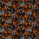 Timeless Treasures Reaper's Ride CD2415 Flame Skeletons Grim Motorcycles  Cotton Flowering Plants