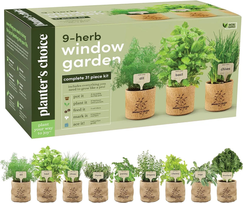 9 Herb Indoor Window Garden Kit - House Plants Seeds - Best Unique Easter Gift I Garden Plants