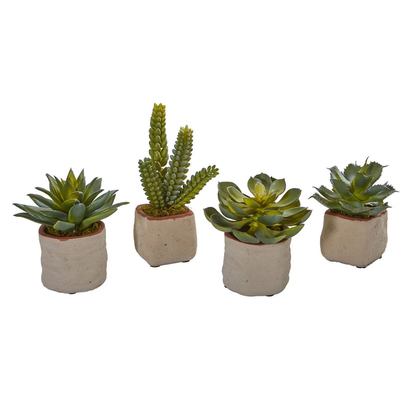 Mixed Succulent faux Plant Set Of 4 Natural Realistic Decor Green Plant