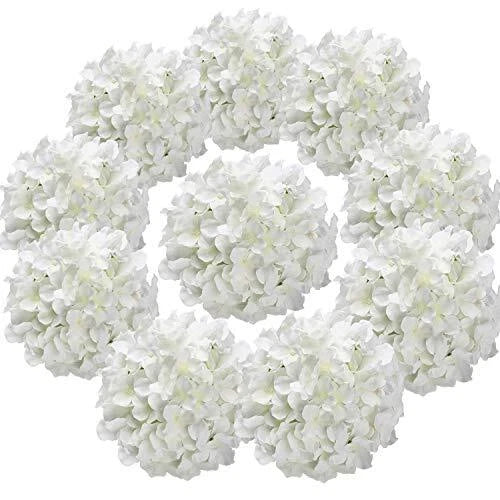 Silk Hydrangea Heads Artificial Flowers Heads with Stems for Home White Hydrangea