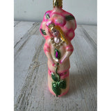 Vintage Christborn carnation pink fairy flower rose lady glass ornament Xmas Carnation