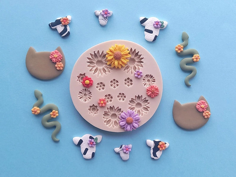 Flower Silicone Mould for Polymer clay | Leaf Leaves Rose Daisy Sunflower Sunflower