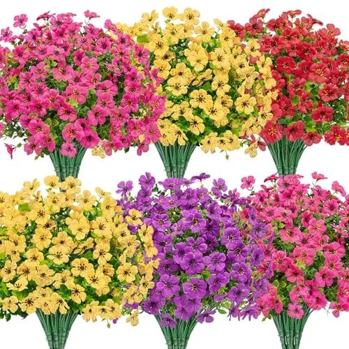 Bassion Artificial Flowers for Outdoors, 16 Bundles UV Resistant Fake Flowers Daisies