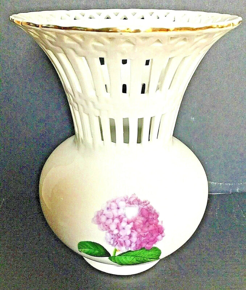 Madison And Max Vase Ceramic Hydrangea Filigree Design Gold Line Accent  8" X 5" Hydrangea