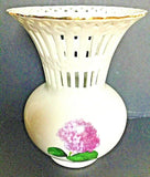 Madison And Max Vase Ceramic Hydrangea Filigree Design Gold Line Accent  8" X 5" Hydrangea