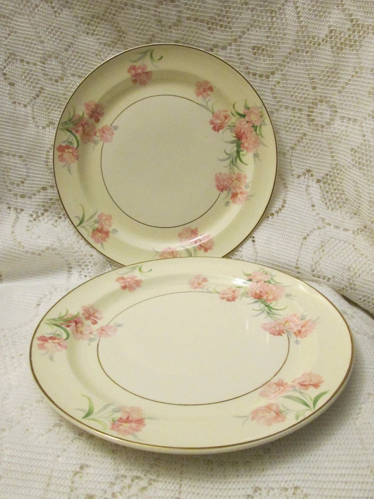 Two Vintage Taylor Smith Taylor Pink Carnation 9 1/4" Dinner Plates Carnation