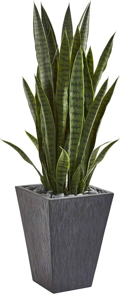 45" Tall Faux Snake Plant in White Planter - Lifelike Indoor Decor Green Plant