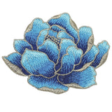 4.3" Peony Flower Embroidered Patch Appliques for Clothes, Blue Peony