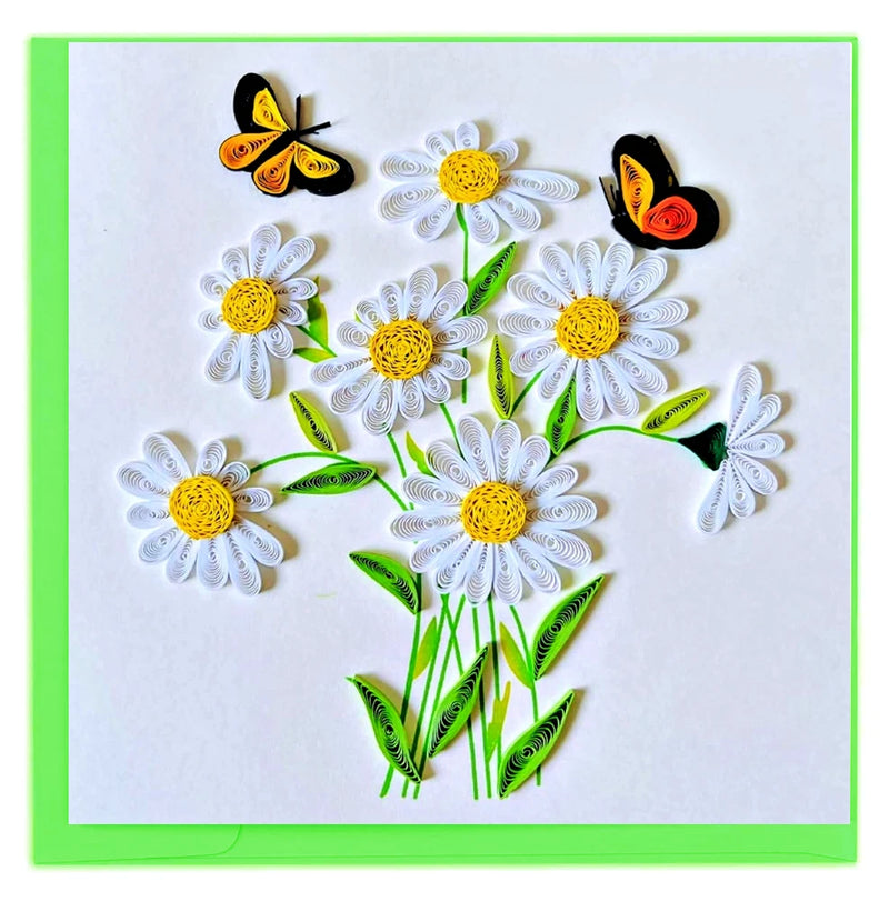 White Daisy Bouquet Quilling Greeting Card - Unique Dedicated Handmade Art Bouquet