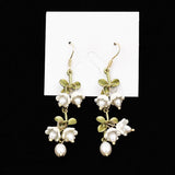 New Green & White Convallaria Majalis Lily Flower Pearl Ear Stud Dangle Earrings Lily