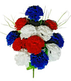 Red White & Blue Carnation 17" Bush USA Patriotic Holiday Silk Flower In/Outdoor Carnation
