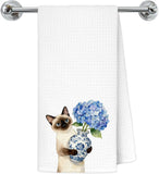 Siamese Cat Hydrangea Flower Kitchen Towels, Siamese Cat Gifts Dish Tea Towels f Hydrangea
