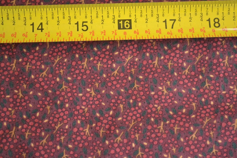 By 1/2 Yd, Burgundy & Black Calico on Burgundy Thimbleberries/Club 2011, B83 Flowering Plants