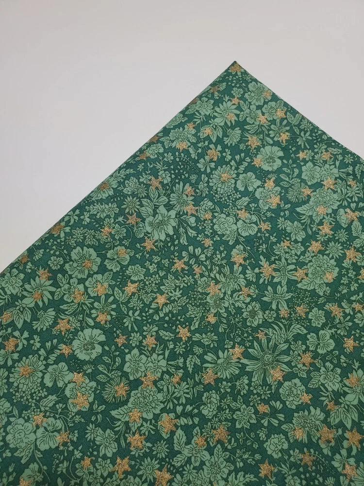 Liberty Fabrics 100% Cotton Florals Green Metallic Gold Sew Quilt FAT QUARTER Flowering Plants