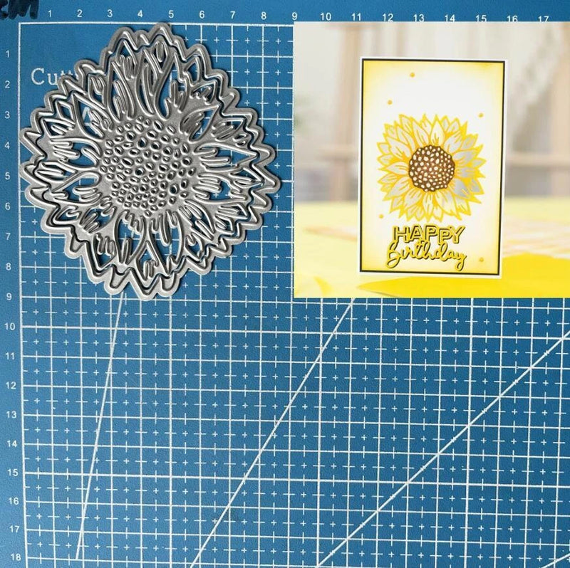 Sunflower metal cutting die with layered flower petals and center, for scrapbooking embossing