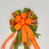 Wreath Bow, Fall, Plaid with Orange and Moss Green Green Plant